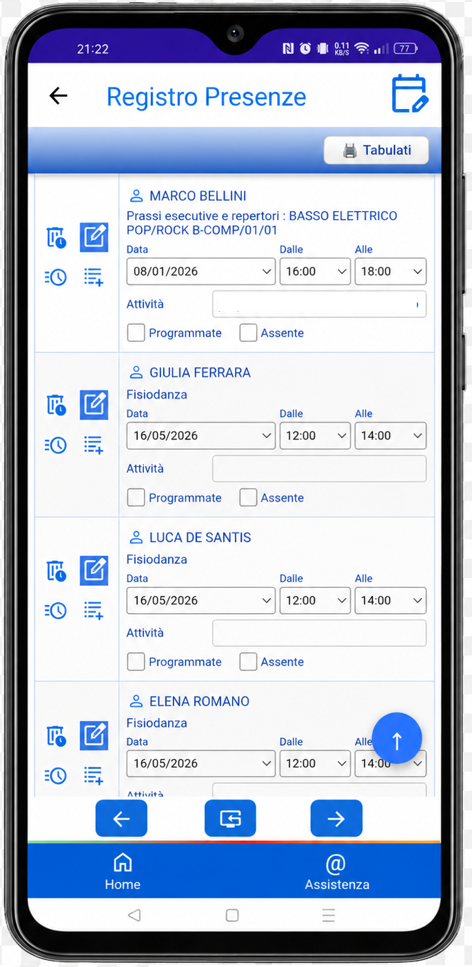 Registro Presenze Allievi ISIConnect elenco lezioni e presenze